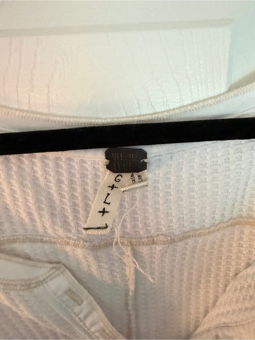 We The Free White Waffle Henley with Contrasting Black Trim - Picture 2 of 3